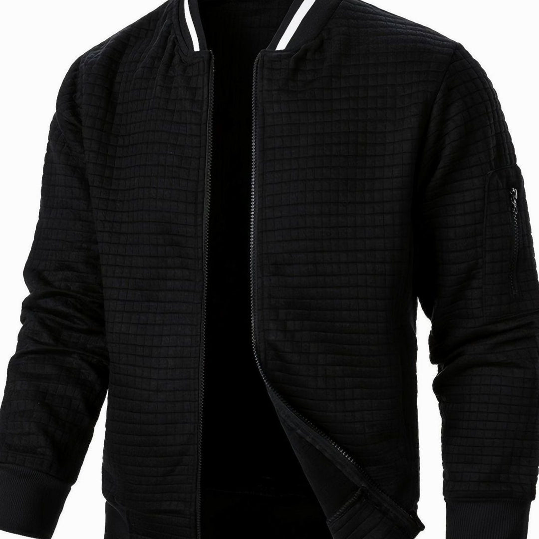 Men's Textured Grid Full-Zip Bomber Jacket - Black