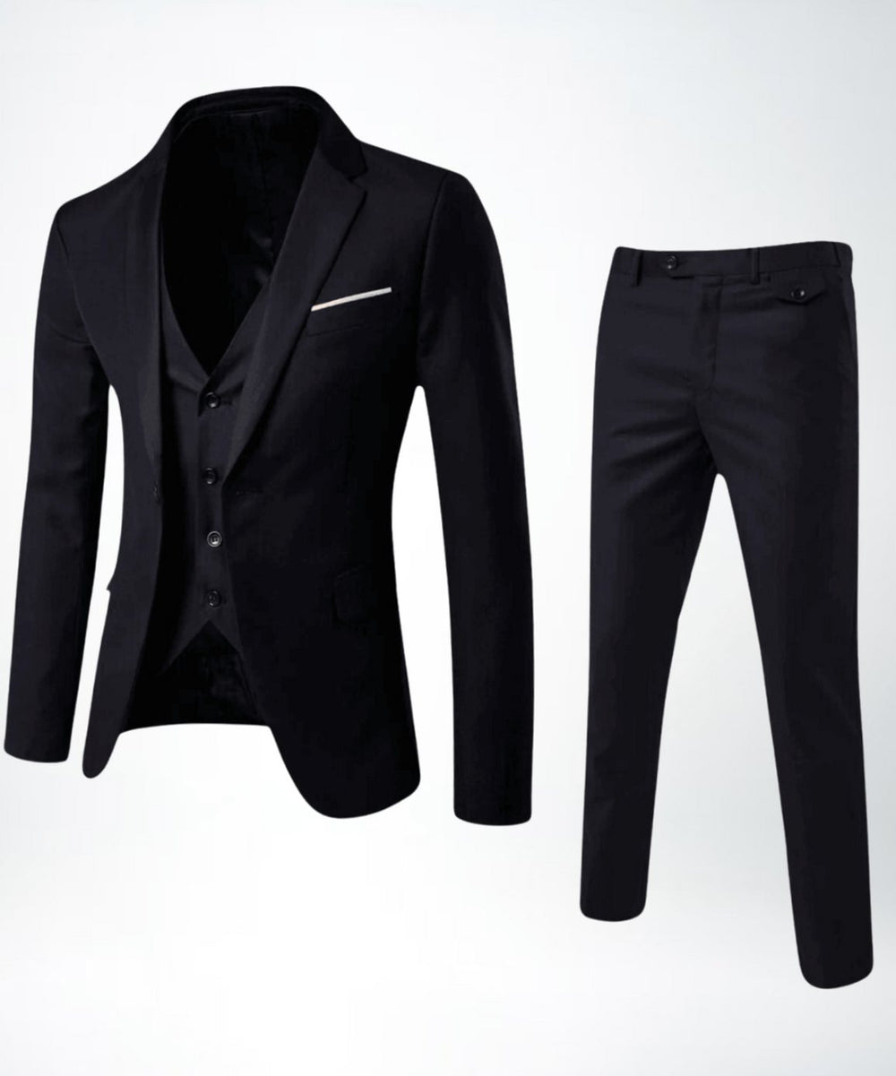Men's Three-Piece Slim-Fit Classic Formal Suit Set - Black