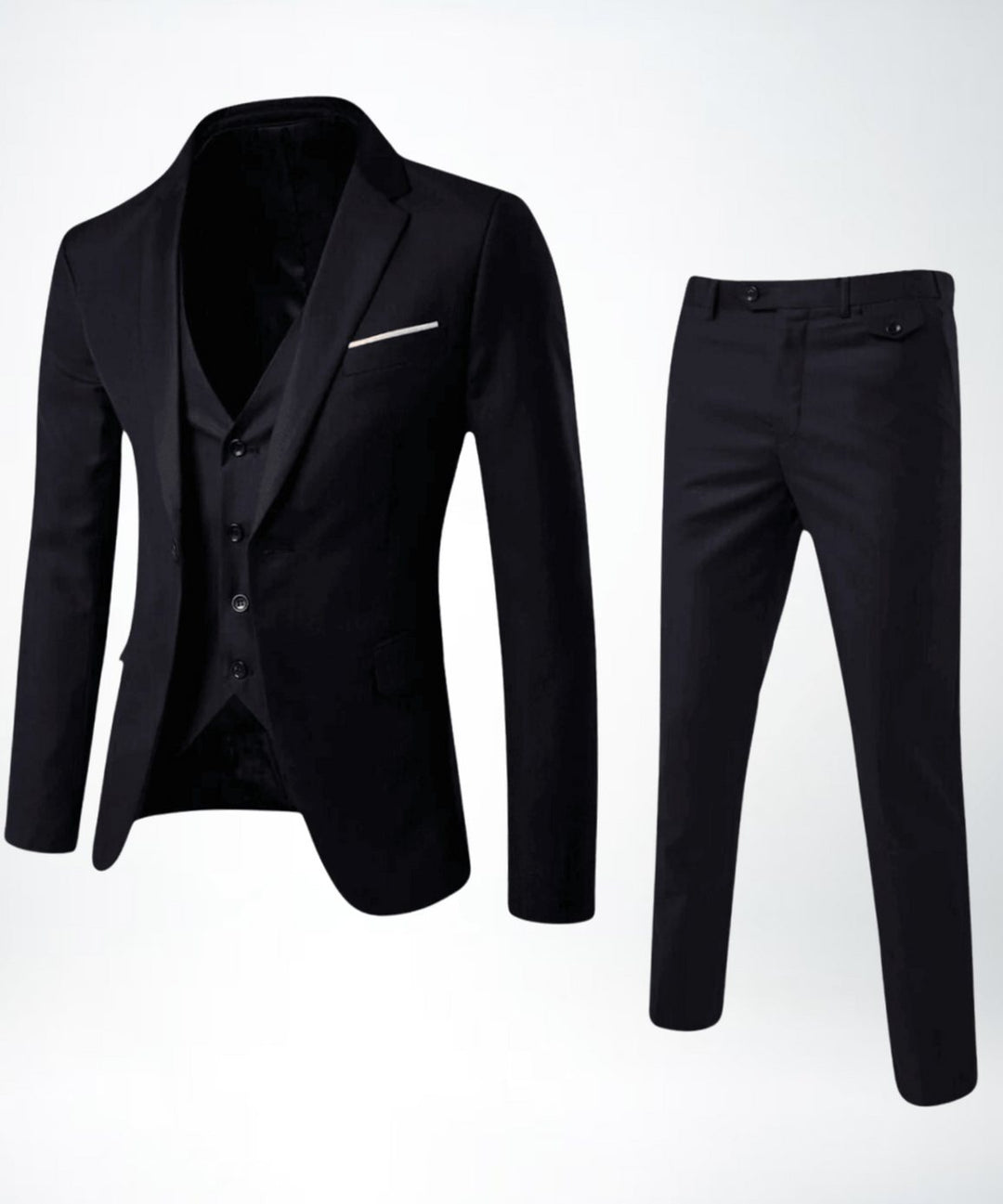 Men's Three-Piece Slim-Fit Classic Formal Suit Set - Black