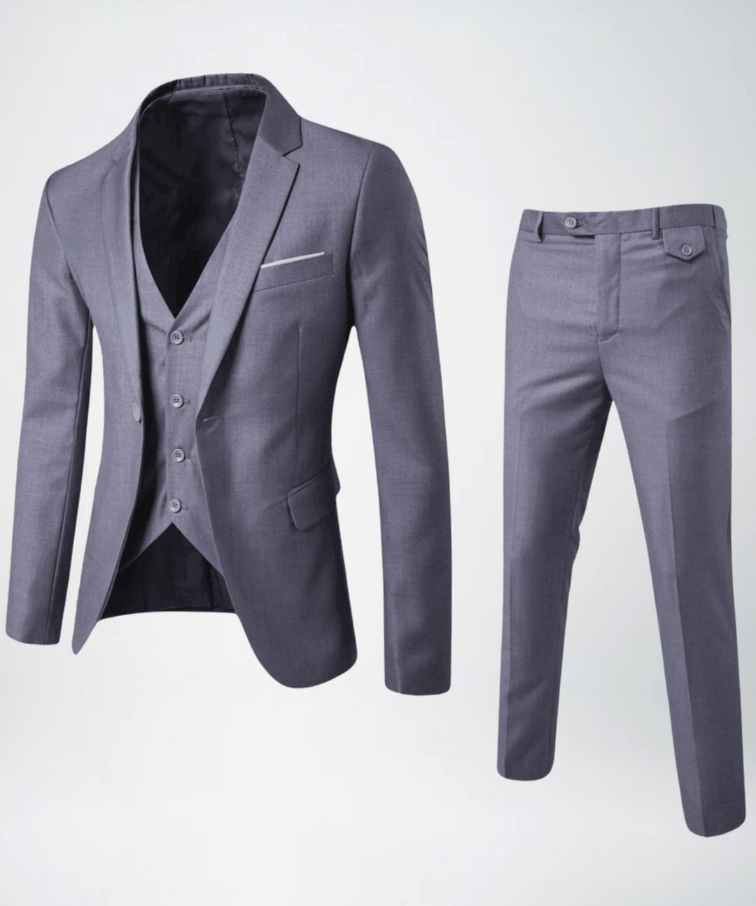 Men's Three-Piece Slim-Fit Classic Formal Suit Set - Gray