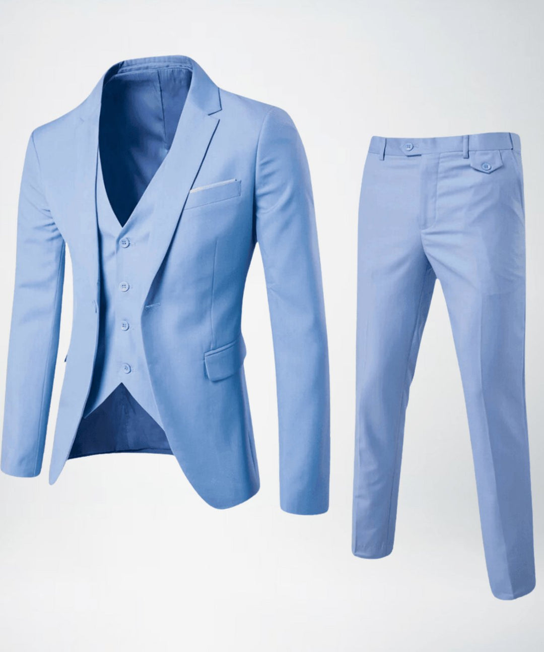 Men's Three-Piece Slim-Fit Classic Formal Suit Set - Light Blue