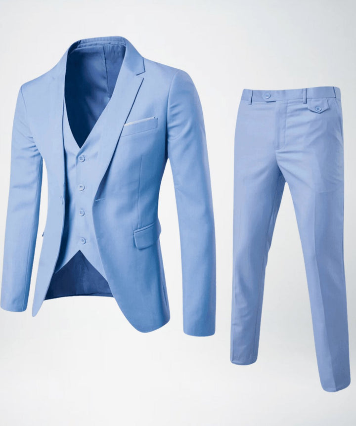 Men's Three-Piece Slim-Fit Classic Formal Suit Set - Light Blue