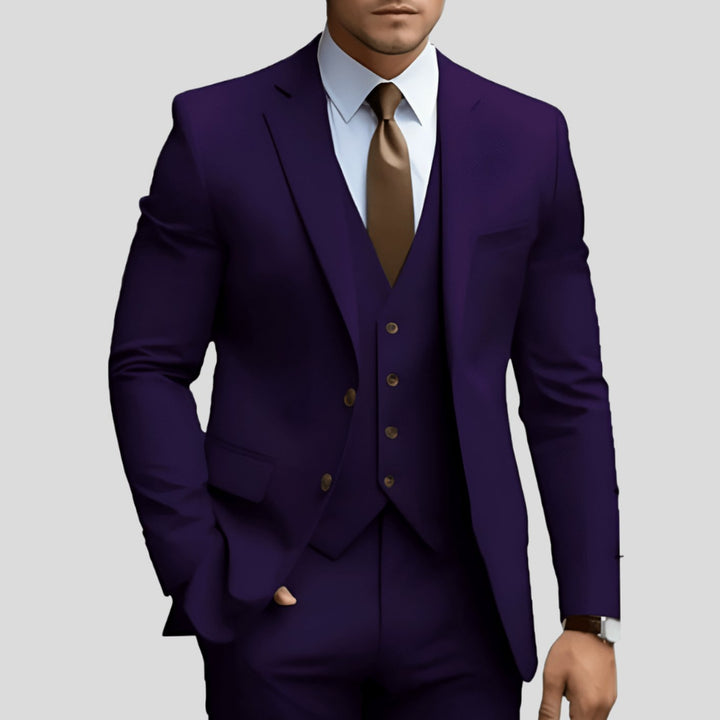 Men's Three-Piece Slim-Fit Notch-Lapel Formal Suit Set - Purple