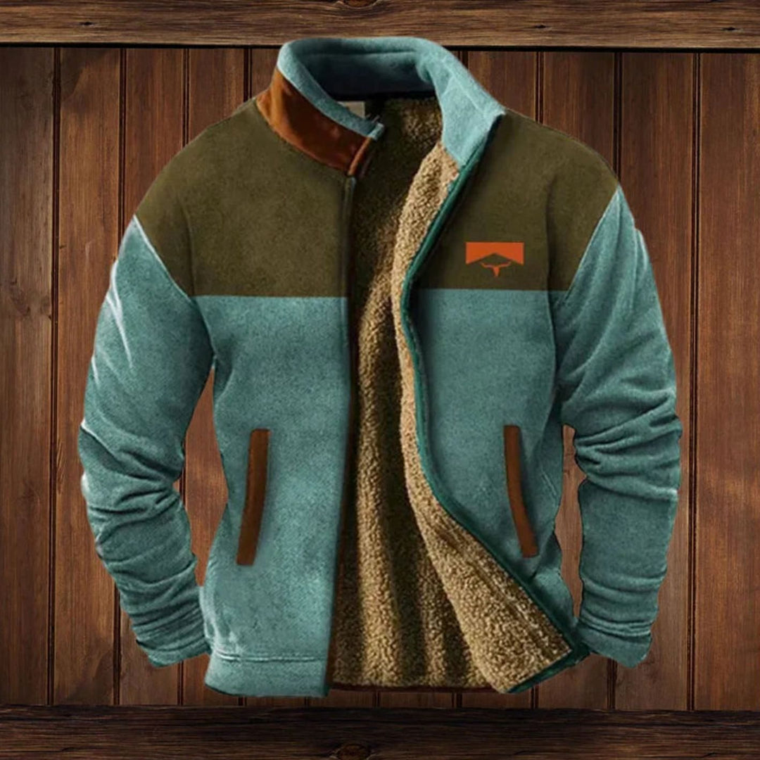 Men's Tribal Print Sherpa-Lined Full-Zip Winter Coat - Navy Blue