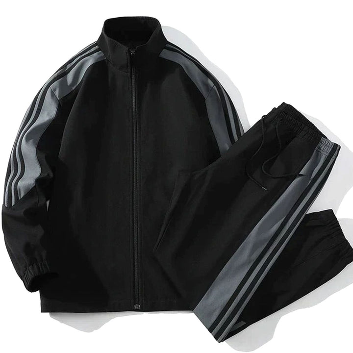 Men's Two-Piece Striped Full-Zip Track Jogger Set - Black