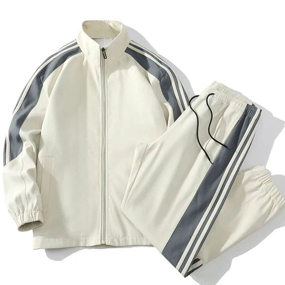 Men's Two-Piece Striped Full-Zip Track Jogger Set - White