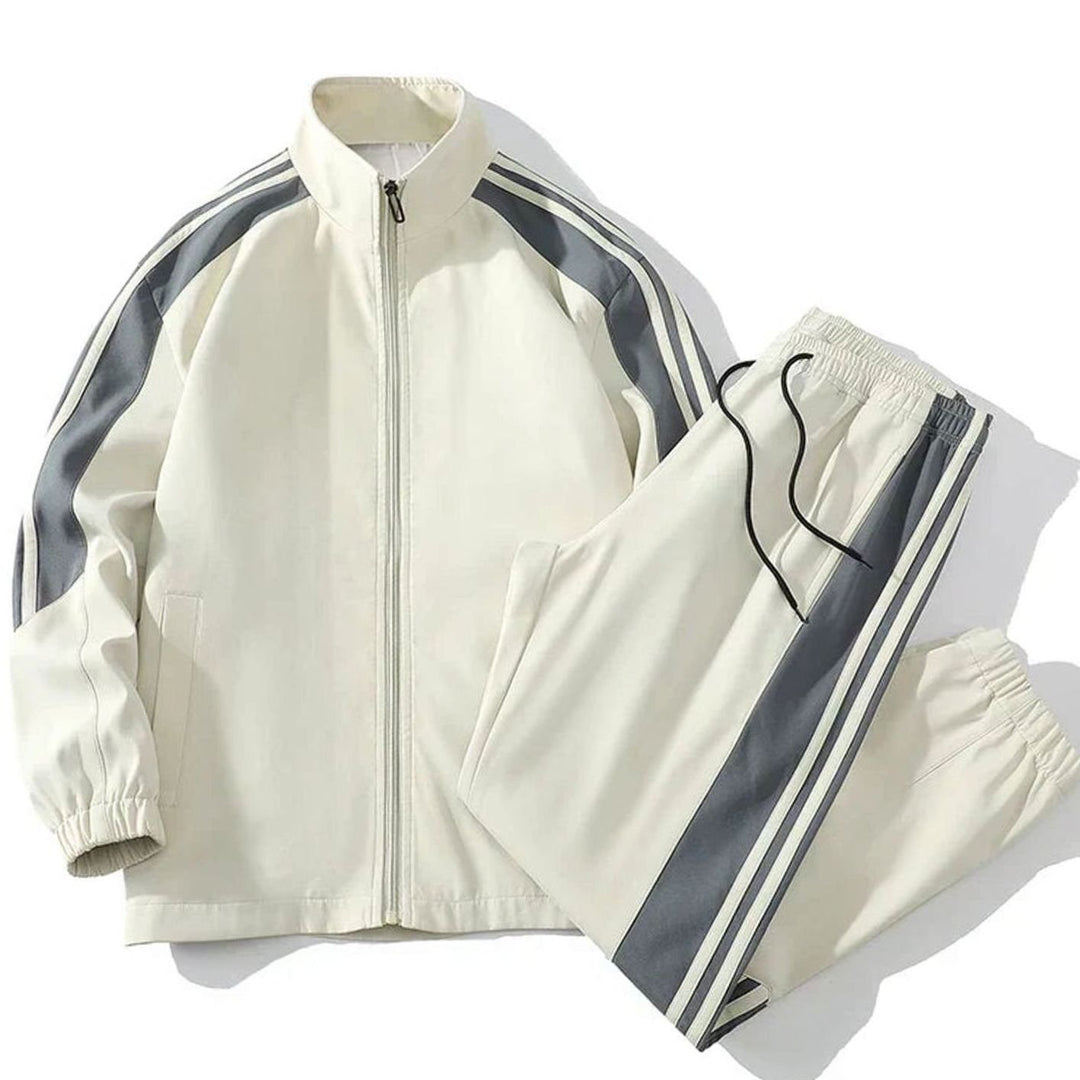 Men's Two-Piece Striped Full-Zip Track Jogger Set - White