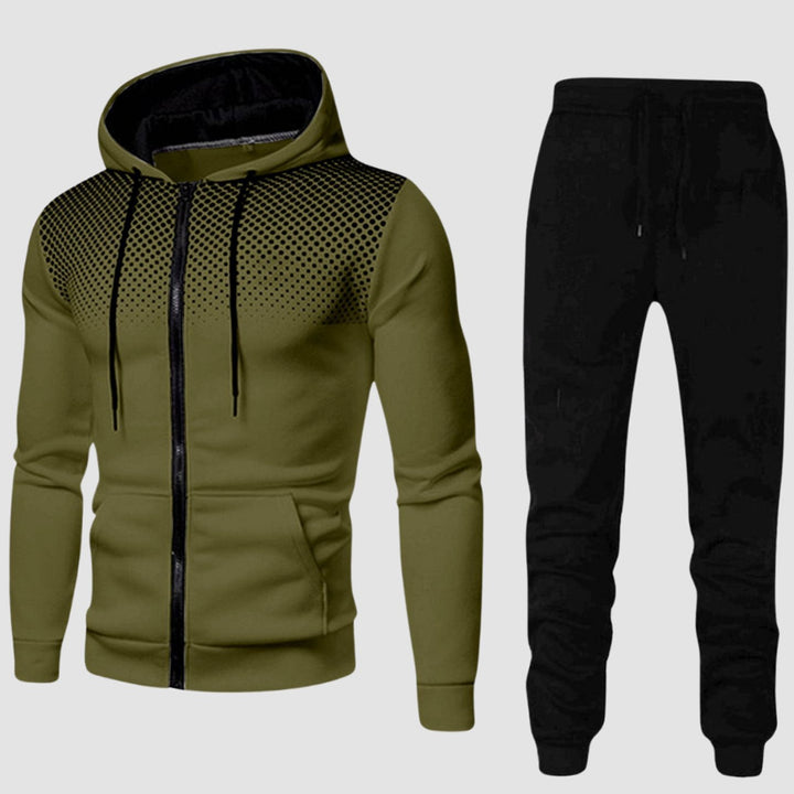 Men's Two-Piece Zip-Up Hoodie Jogger Tracksuit Set - Army Green