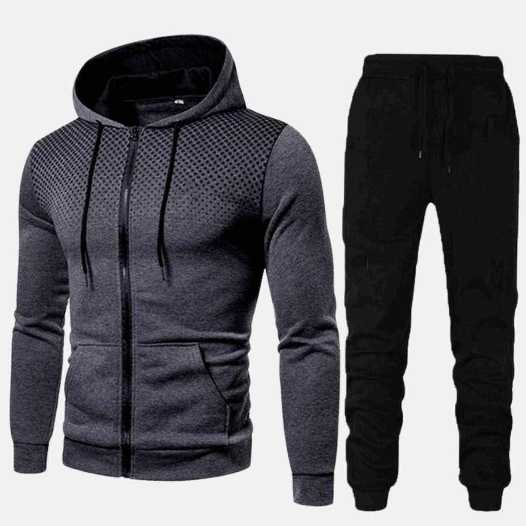 Men's Two-Piece Zip-Up Hoodie Jogger Tracksuit Set - Dark Grey