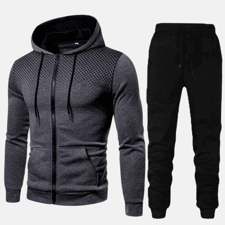 Men's Two-Piece Zip-Up Hoodie Jogger Tracksuit Set - Dark Grey
