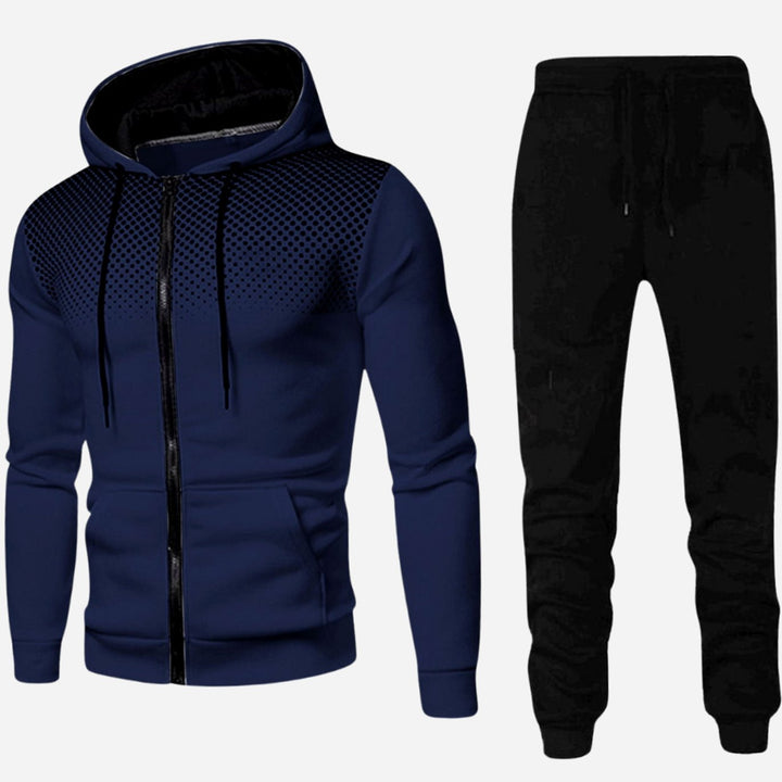 Men's Two-Piece Zip-Up Hoodie Jogger Tracksuit Set - Marine Blue