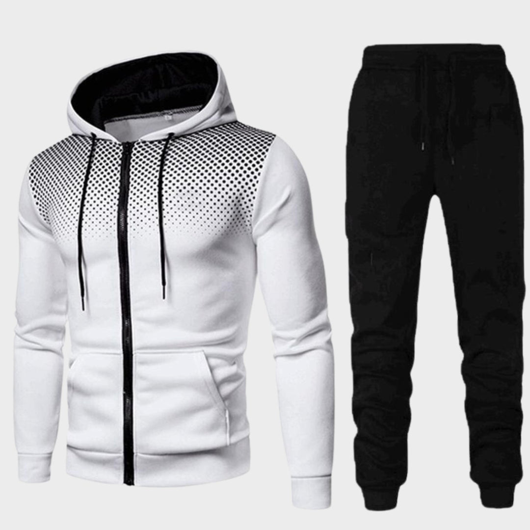 Men's Two-Piece Zip-Up Hoodie Jogger Tracksuit Set - White