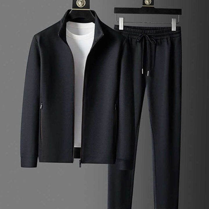 Men's Two-Piece Zip-Up Tapered Activewear Suit - Black