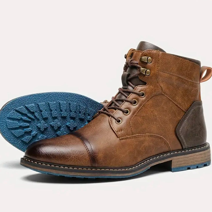 Men's Vintage Lace-Up Cap-Toe Leather Boots