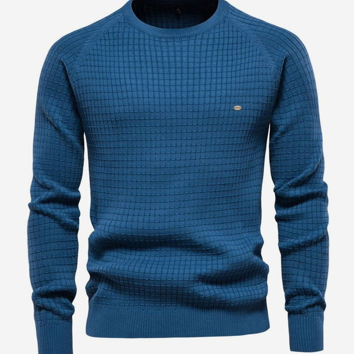 Men's Waffle-Knit Crewneck Raglan Casual Sweater - Blue