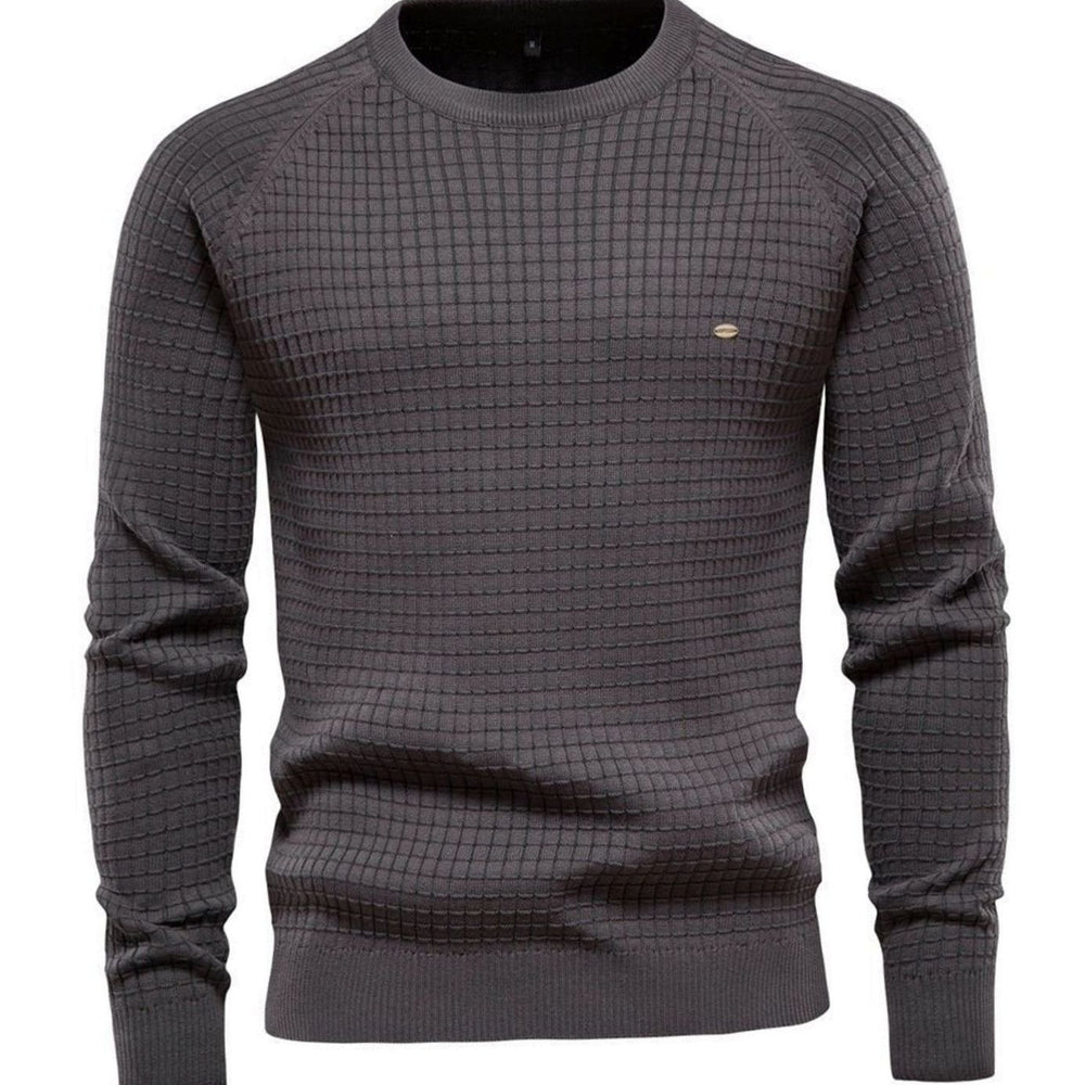 Men's Waffle-Knit Crewneck Raglan Casual Sweater - Dark Grey