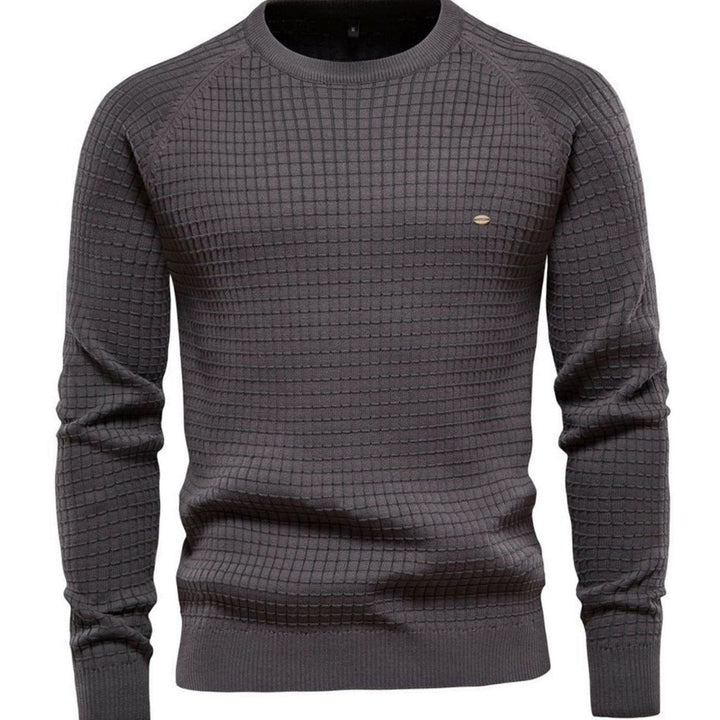 Men's Waffle-Knit Crewneck Raglan Casual Sweater - Dark Grey