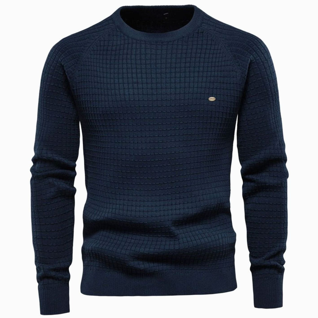 Men's Waffle-Knit Crewneck Raglan Casual Sweater - Navy Blue