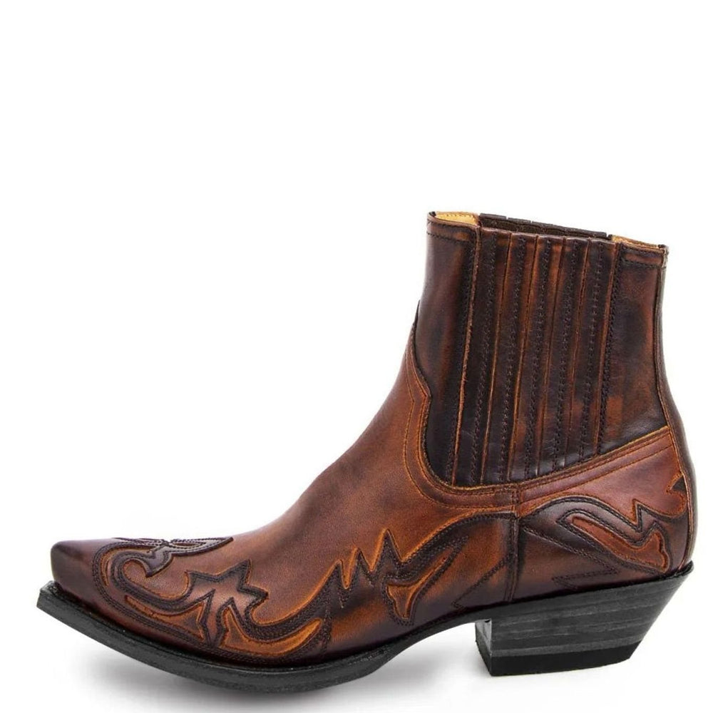 Men's Western Cowboy Style Boots Pointed-Toe Embroidered Chelsea Ankle - Brown
