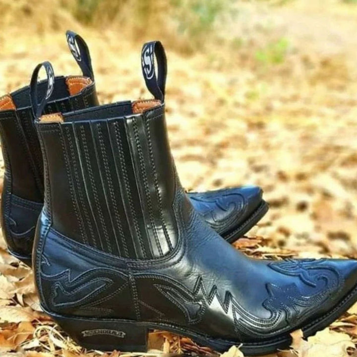 Men's Western Cowboy Style Boots Pointed-Toe Embroidered Chelsea Ankle