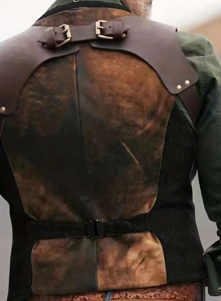 Men's Western Suede Look Vest Leather Strap Button-Front