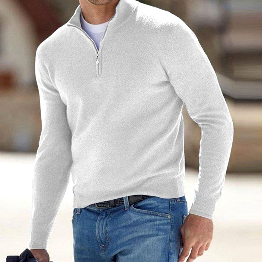 Men's Winter Half-Zip Warm Jumper Knit Pullover Sweater - White