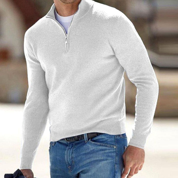 Men's Winter Half-Zip Warm Jumper Knit Pullover Sweater - White