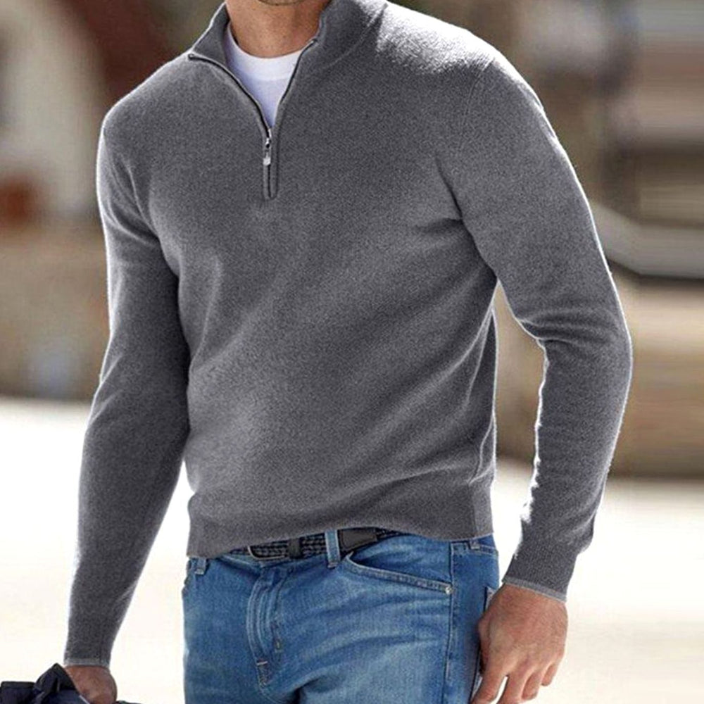 Men's Winter Half-Zip Warm Jumper Knit Pullover Sweater - Grey