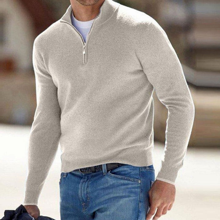 Men's Winter Half-Zip Warm Jumper Knit Pullover Sweater - Beige