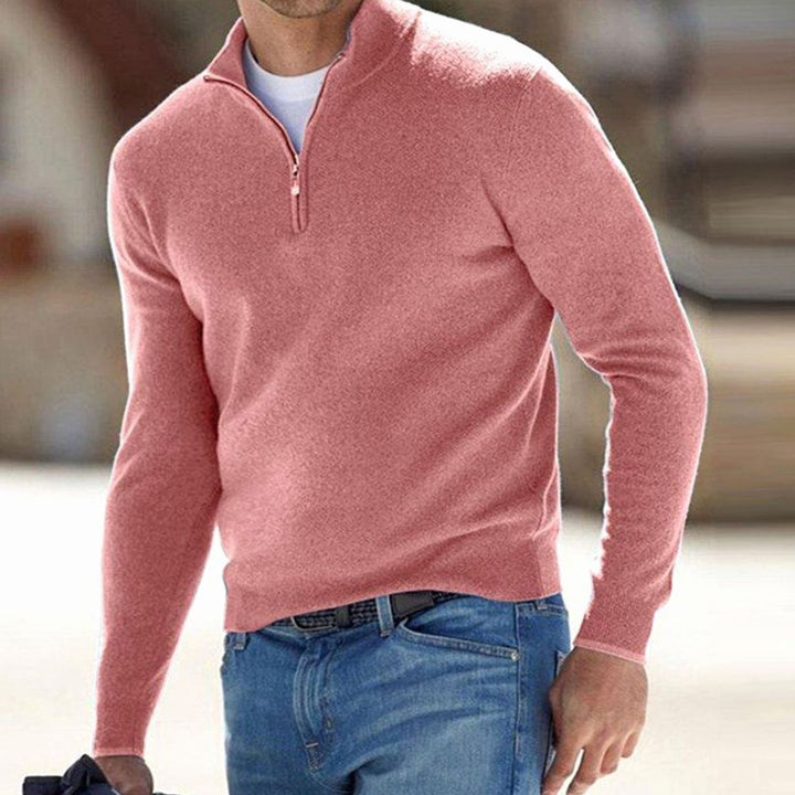 Men's Winter Half-Zip Warm Jumper Knit Pullover Sweater - Pink