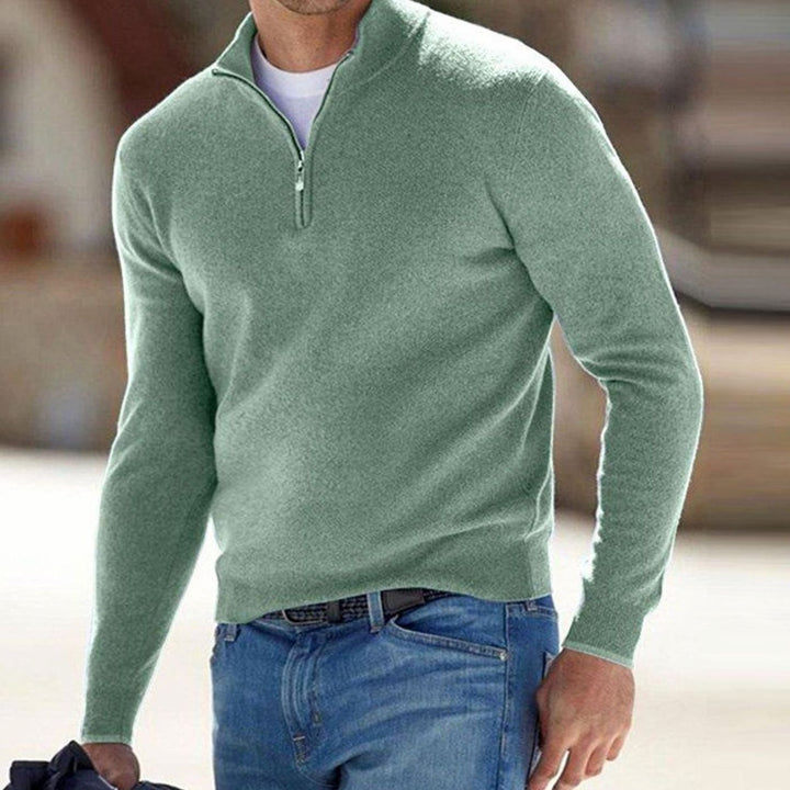 Men's Winter Half-Zip Warm Jumper Knit Pullover Sweater - Green