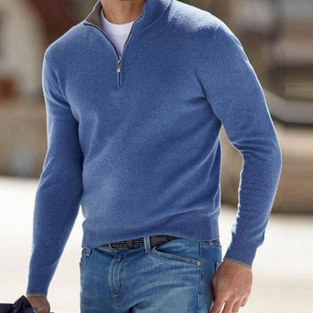 Men's Winter Half-Zip Warm Jumper Knit Pullover Sweater - Blue