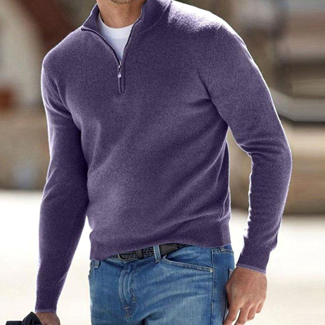 Men's Winter Half-Zip Warm Jumper Knit Pullover Sweater - Purple