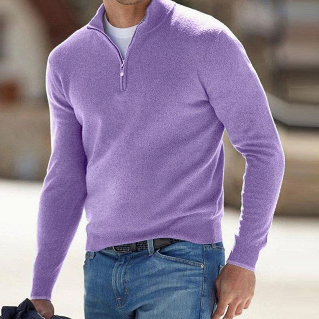 Men's Winter Half-Zip Warm Jumper Knit Pullover Sweater - Light Purple