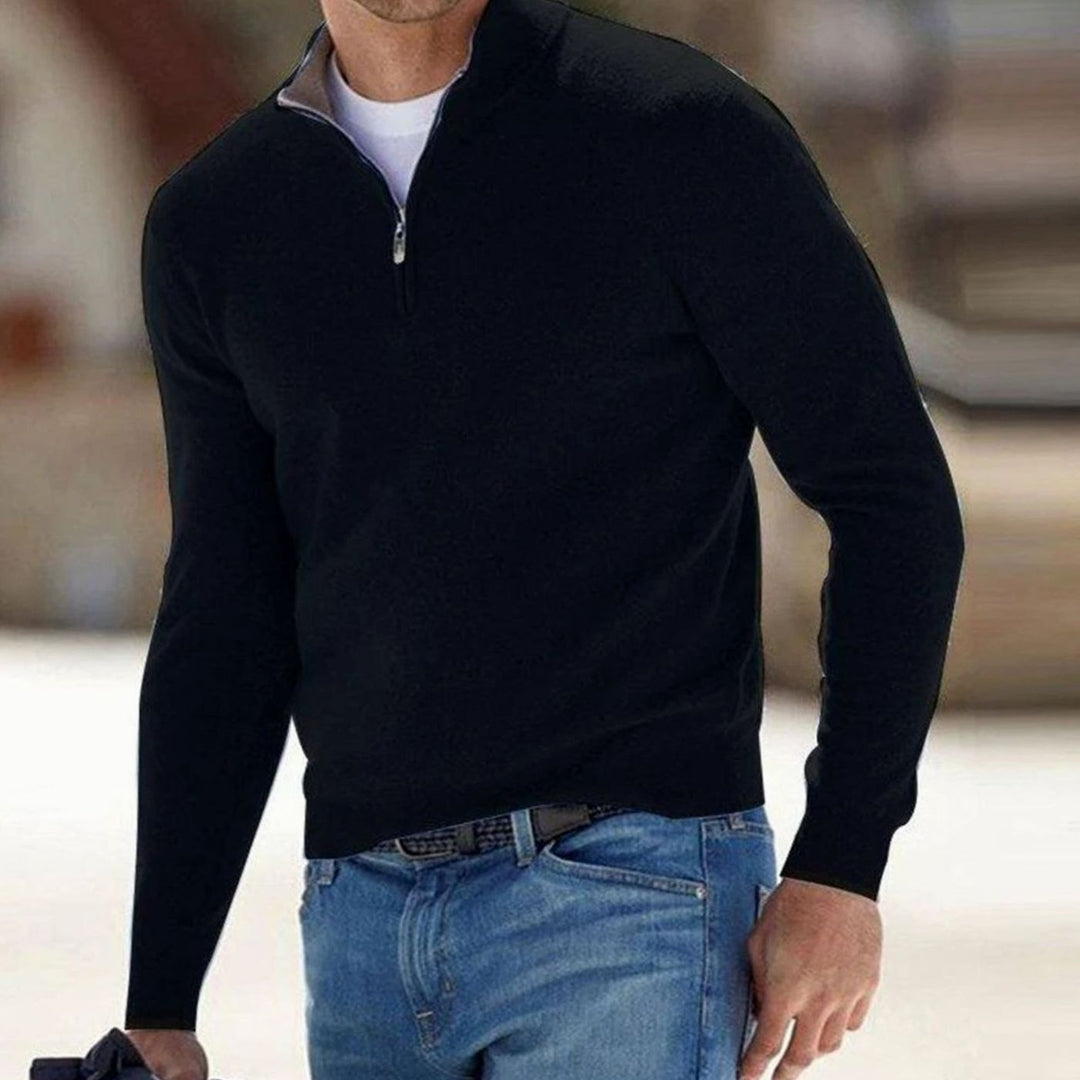 Men's Winter Half-Zip Warm Jumper Knit Pullover Sweater - Black