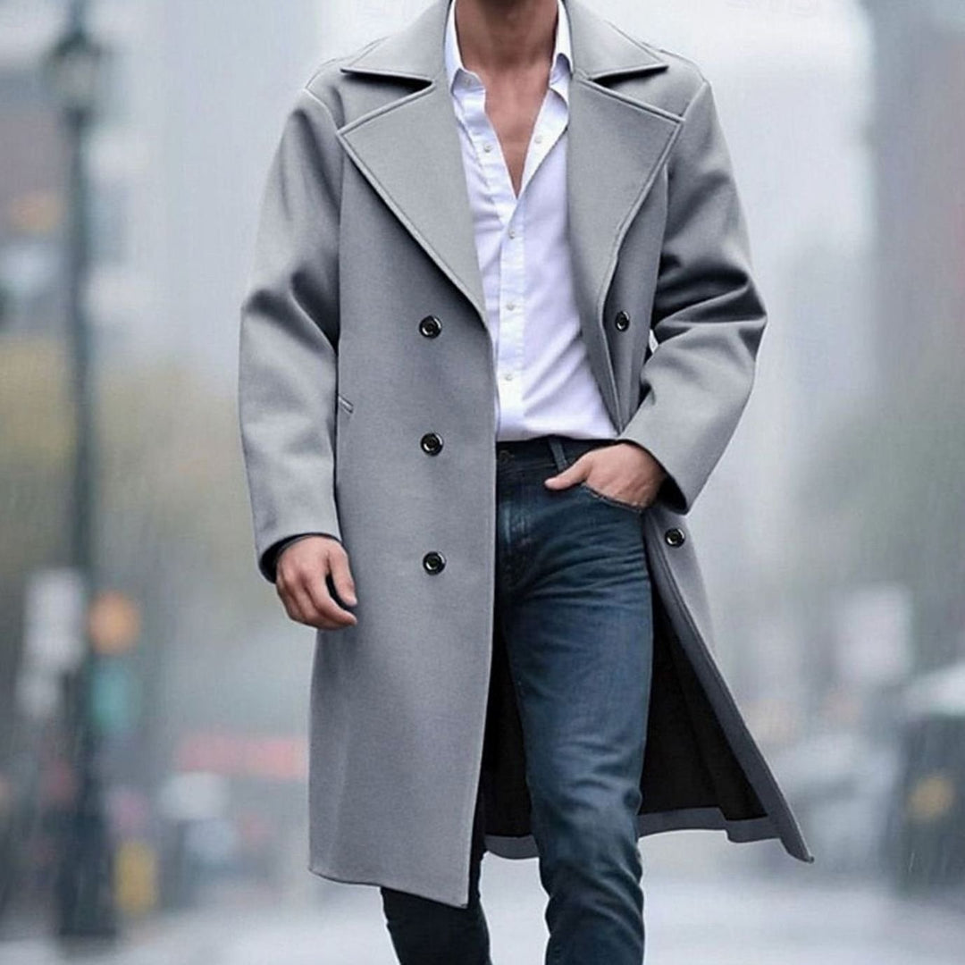 Men's Wool Coat Double-Breasted Tailored Long Overcoat, Light Gray