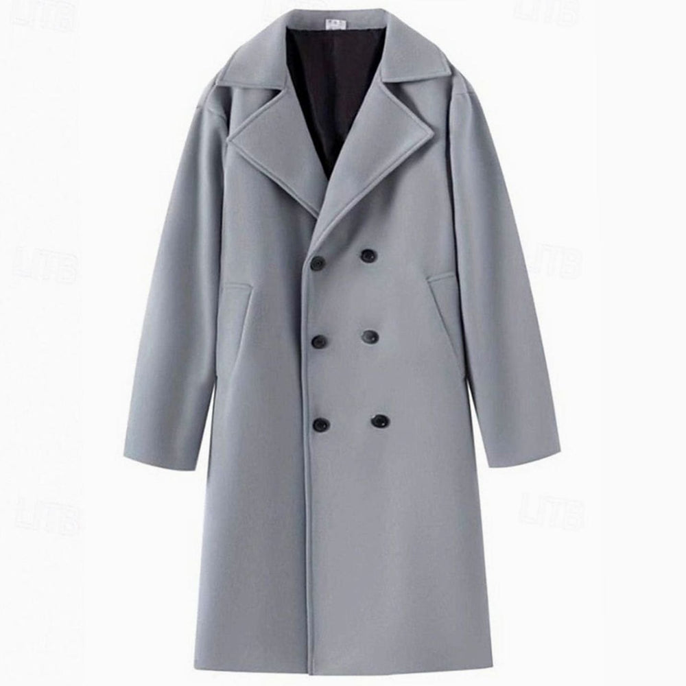 Men's Wool Coat Double-Breasted Tailored Long Overcoat, Light Gray