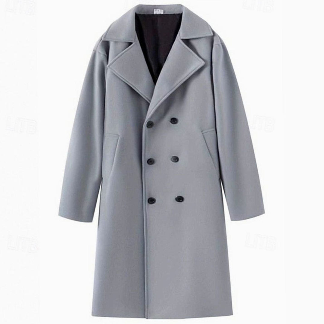 Men's Wool Coat Double-Breasted Tailored Long Overcoat, Light Gray