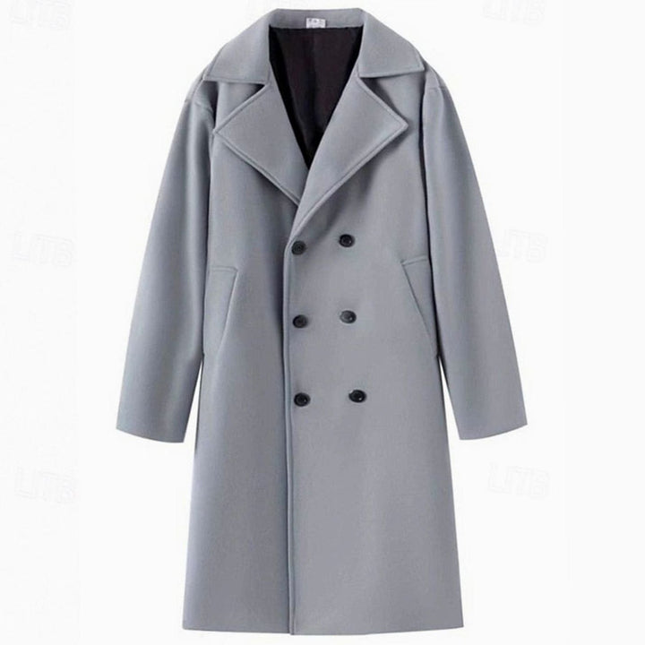 Men's Wool Coat Double-Breasted Tailored Long Overcoat, Light Gray