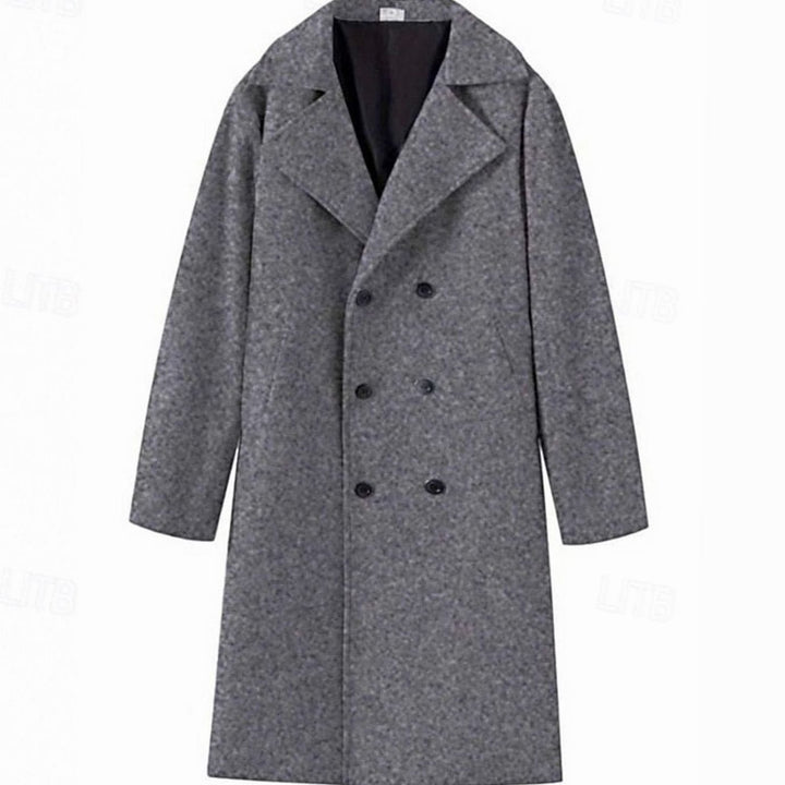 Men's Wool Coat Double-Breasted Tailored Long Overcoat, Light Gray