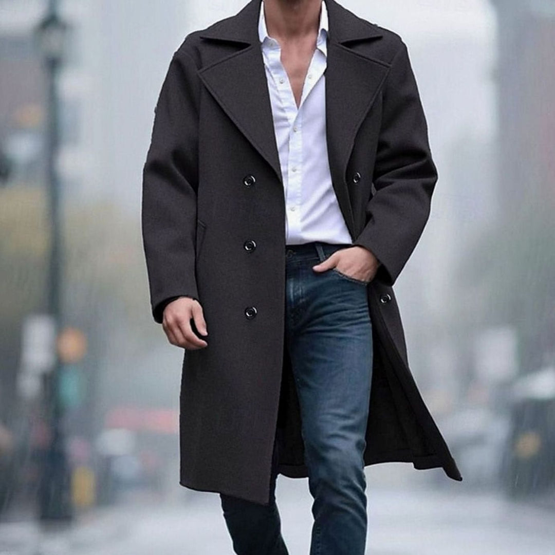 Men's Wool Coat Double-Breasted Tailored Long Overcoat, Light Gray