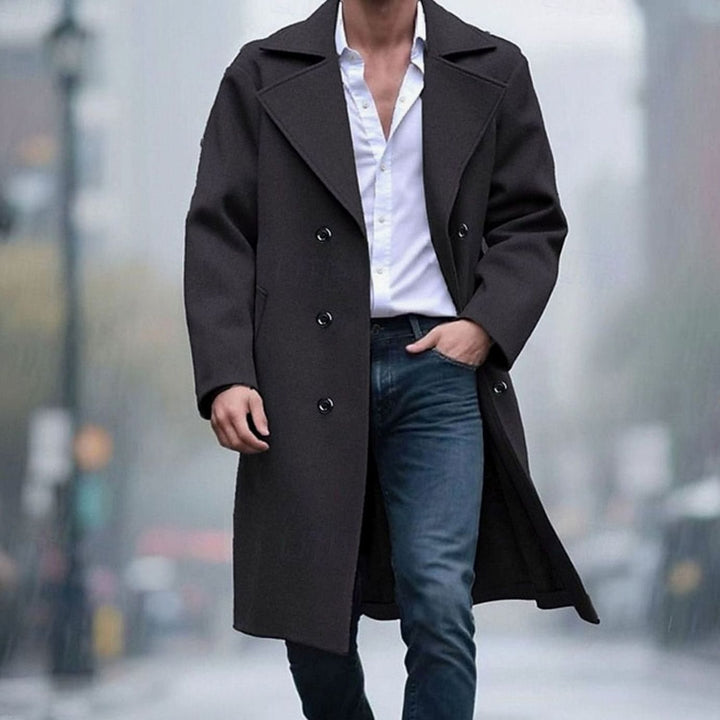 Men's Wool Coat Double-Breasted Tailored Long Overcoat, Light Gray