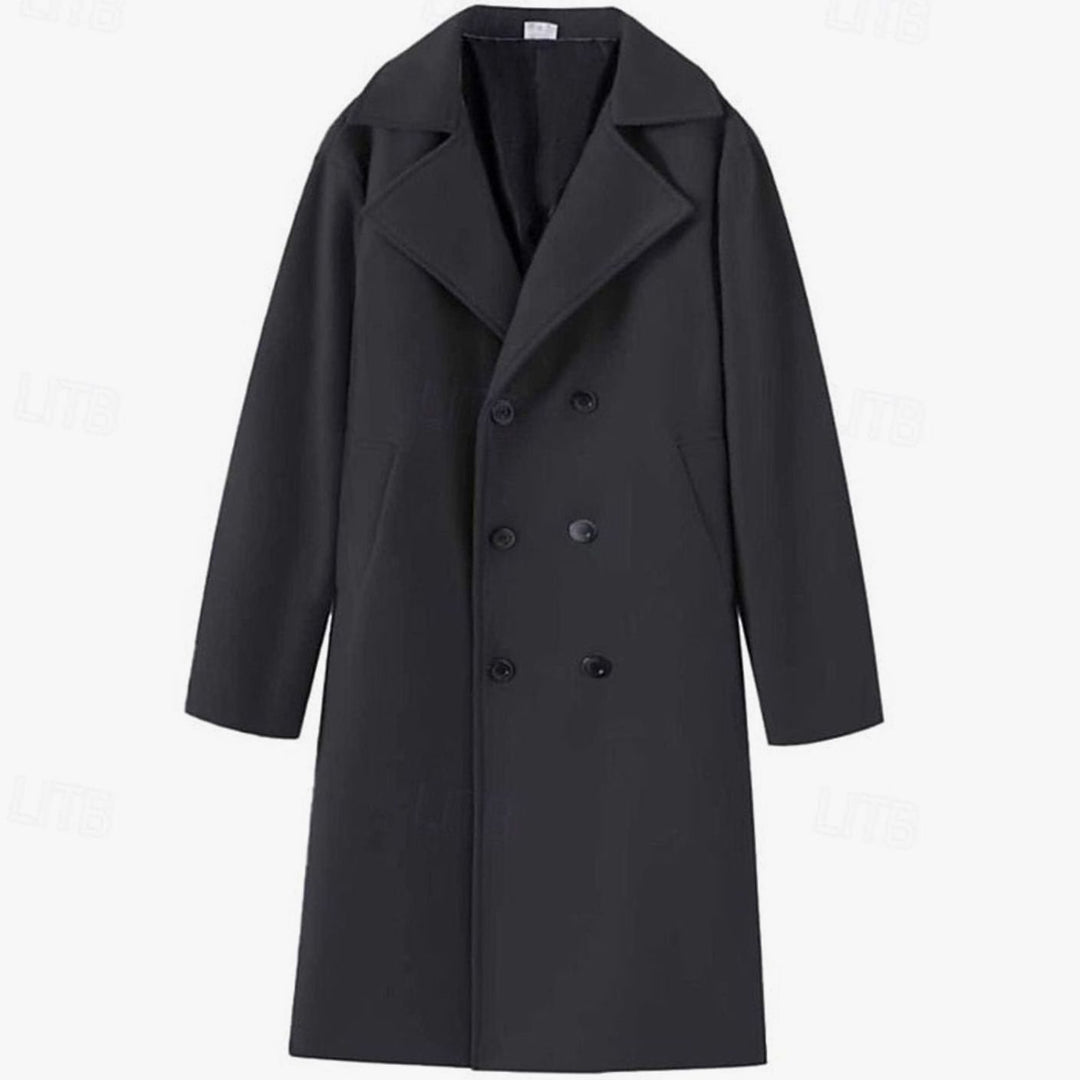 Men's Wool Coat Double-Breasted Tailored Long Overcoat, Light Gray