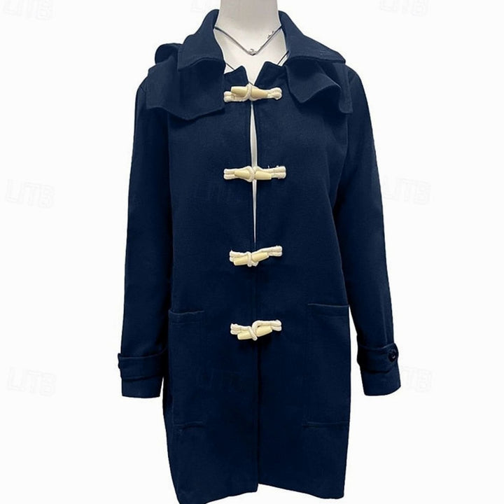 Men's Wool Hooded Toggle-Closure Long Overcoat, Navy Blue