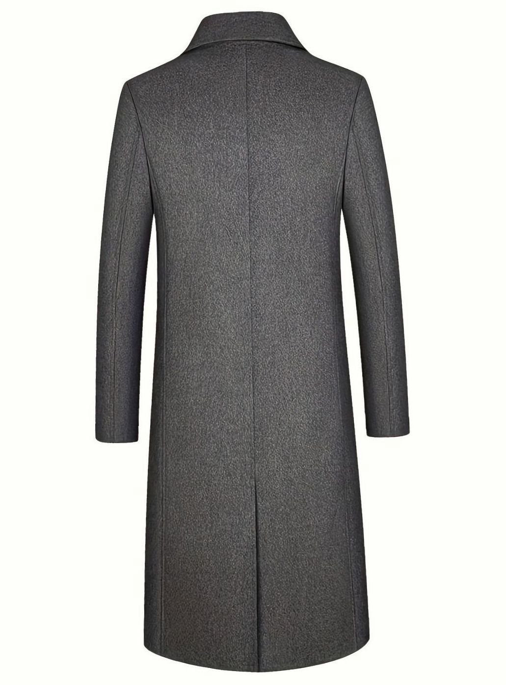 Men's Wool Long Overcoat Quilted-Lined Single-Breasted Topcoat