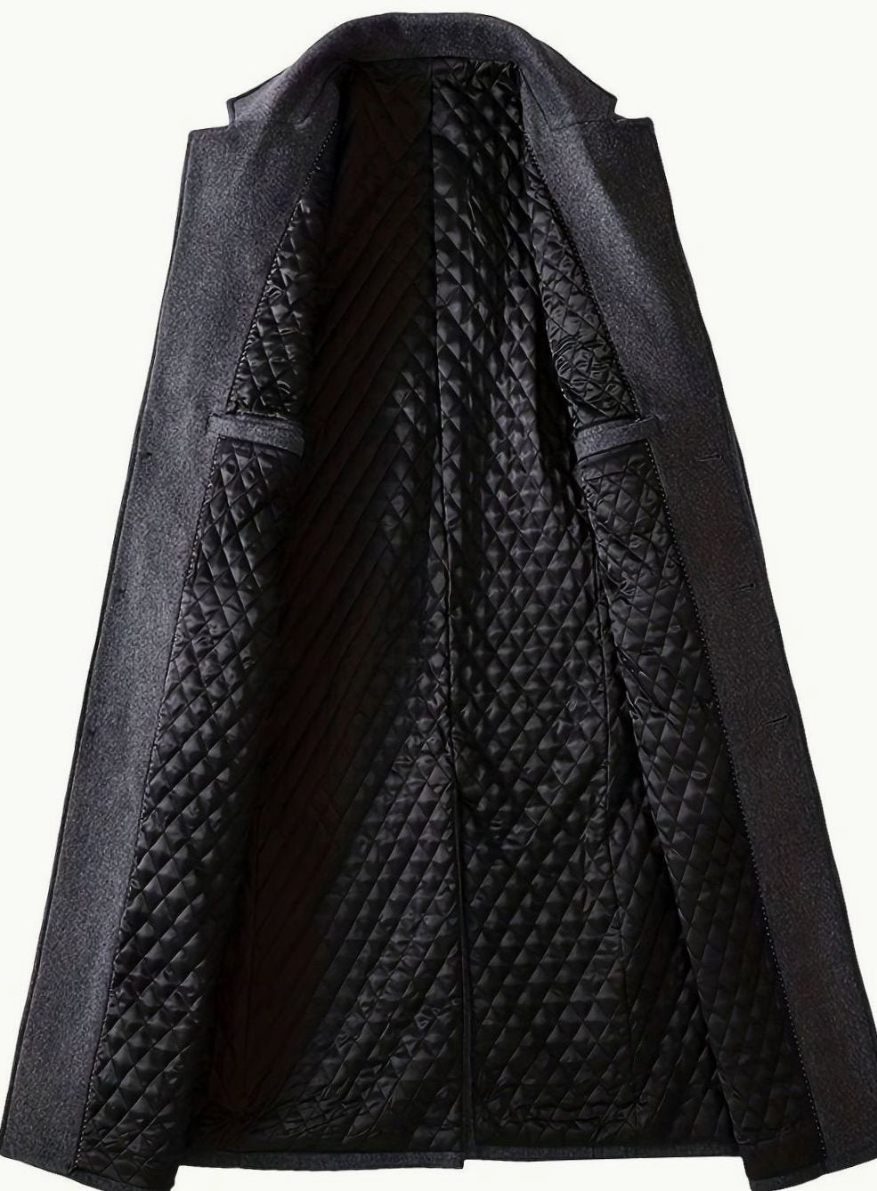 Men's Wool Long Overcoat Quilted-Lined Single-Breasted Topcoat