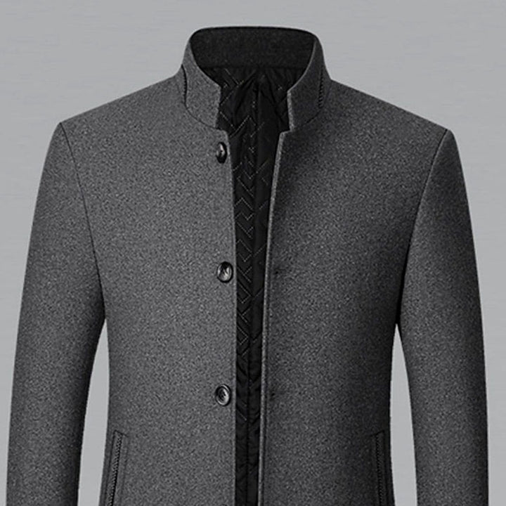 Men's Wool Stand Collar Overcoat Tailored Button-Front Coat