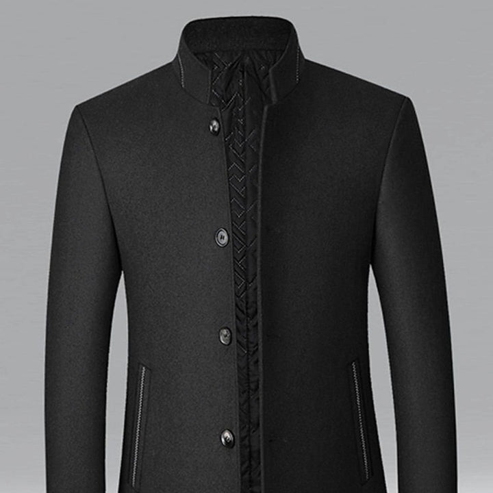 Men's Wool Stand Collar Overcoat Tailored Button-Front Coat