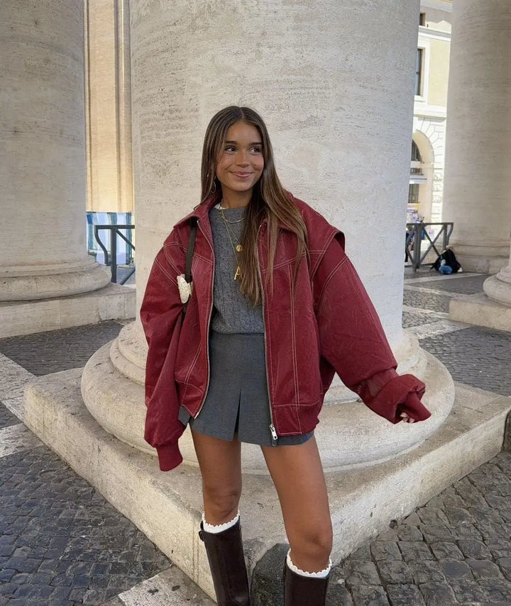 Ingrid | Oversized Leather Bomber Jacket Luvy Boutique