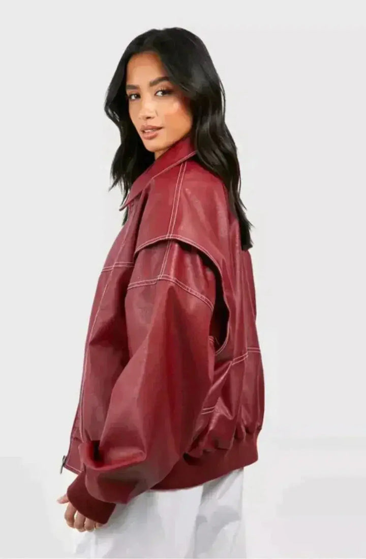 Ingrid | Oversized Leather Bomber Jacket Luvy Boutique